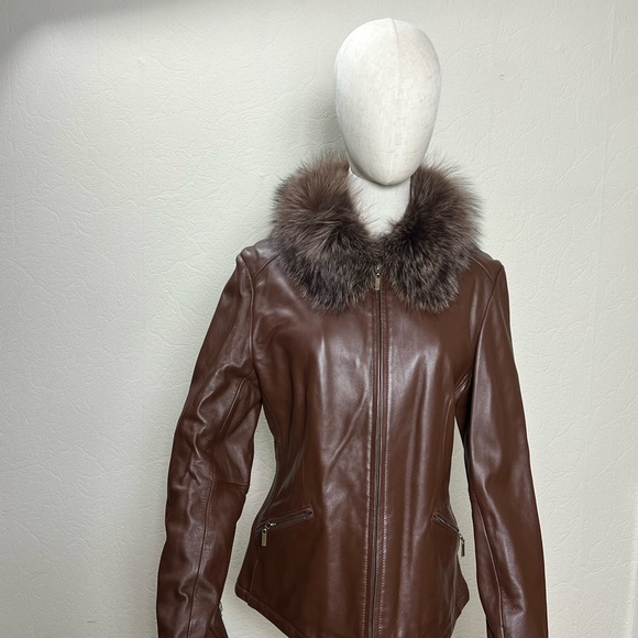 NWT Marvin Richard Brown Fur Leather Coat W/ Leopard Print Lining - Small - Picture 3 of 10